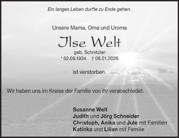 Traueranzeige von Ilse Welt von Heidenheimer Zeitung