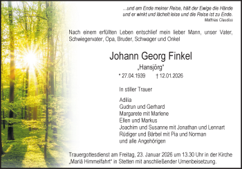 Traueranzeige von Johann Georg Finkel von Heidenheimer Zeitung