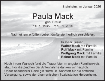 Traueranzeige von Paula mack von Heidenheimer Zeitung