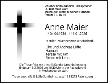Traueranzeige von Anne Maier von Heidenheimer Zeitung