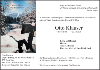 Traueranzeige von Otto Klauser von Heidenheimer Zeitung