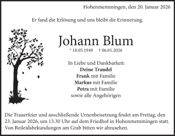 Traueranzeige von Johann Blum von Heidenheimer Zeitung