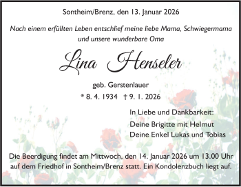 Traueranzeige von Lina Henseler von Heidenheimer Zeitung