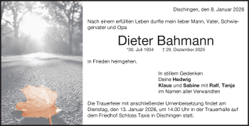 Traueranzeige von Dieter Bahmann von Heidenheimer Zeitung