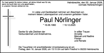 Traueranzeige von Paul Nörlinger von Heidenheimer Zeitung