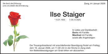 Traueranzeige von Ilse Staiger von Heidenheimer Zeitung