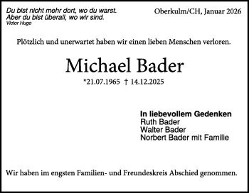 Traueranzeige von Michael Bader von Heidenheimer Zeitung