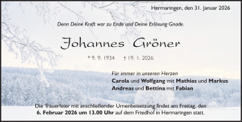 Traueranzeige von Johannes Gröner von Heidenheimer Zeitung
