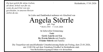 Traueranzeige von Angela Störrle von Heidenheimer Zeitung