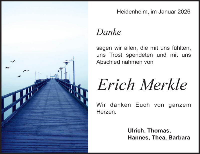  Traueranzeige für Erich Merkle vom 31.01.2026 aus Heidenheimer Zeitung