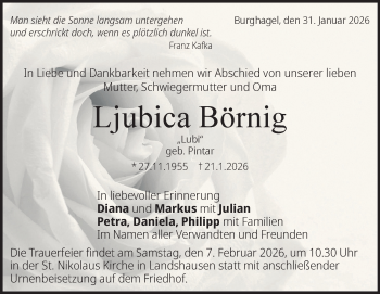 Traueranzeige von Ljubica Börnig von Heidenheimer Zeitung