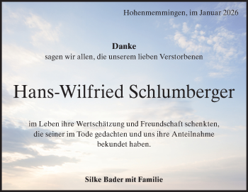 Traueranzeige von Hans-Wilfried Schlumberger von Heidenheimer Zeitung