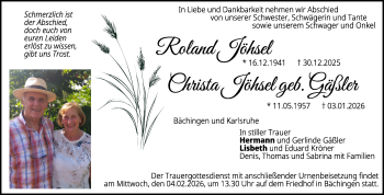 Traueranzeige von Christa & Roland Jöhsel von Heidenheimer Zeitung