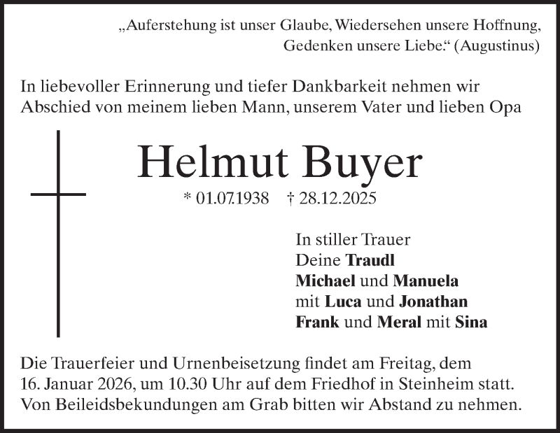  Traueranzeige für Helmut Buyer vom 10.01.2026 aus Heidenheimer Zeitung