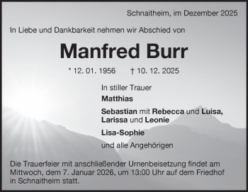 Traueranzeige von Manfred Burr von Heidenheimer Zeitung