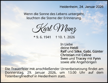 Traueranzeige von Karl Munz von Heidenheimer Zeitung