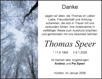 Traueranzeige von Thomas Speer von Heidenheimer Zeitung
