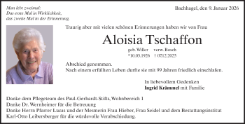 Traueranzeige von Aloisia Tschaffon von Heidenheimer Zeitung