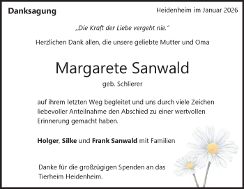 Traueranzeige von Margarete Sanwald von Heidenheimer Zeitung