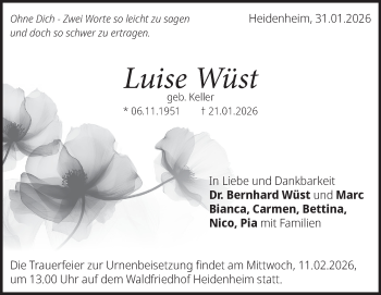 Traueranzeige von Luise Wüst von Heidenheimer Zeitung