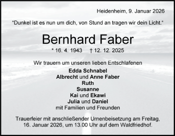 Traueranzeige von Bernhard Faber von Heidenheimer Zeitung