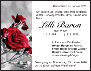 Traueranzeige von Lilli Baron von Heidenheimer Zeitung
