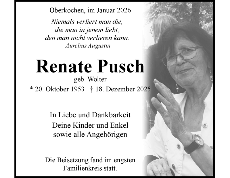  Traueranzeige für Reante Pusch vom 09.01.2026 aus Heidenheimer Zeitung