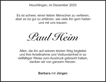 Traueranzeige von Paul Heim von Heidenheimer Zeitung