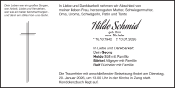 Traueranzeige von Hilde Schmid von Heidenheimer Zeitung