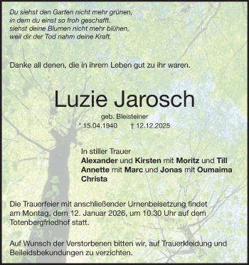 Traueranzeige von Luzie Jarosch von Heidenheimer Zeitung