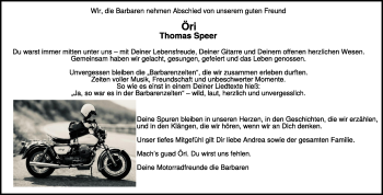 Traueranzeige von Thomas Speer von Heidenheimer Zeitung