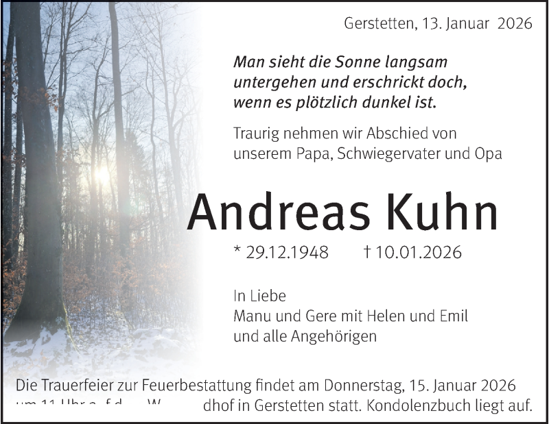  Traueranzeige für Andreas Kuhn vom 13.01.2026 aus Heidenheimer Zeitung