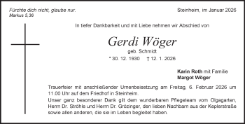 Traueranzeige von gerda Wöger von Heidenheimer Zeitung