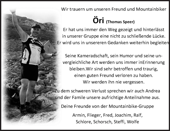 Traueranzeige von Thomas Speer 