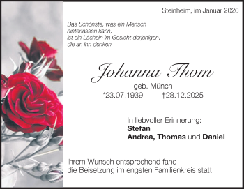 Traueranzeige von Johanna Thom von Heidenheimer Zeitung