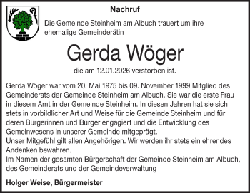 Traueranzeige von gerda Wöger von Heidenheimer Zeitung