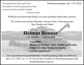 Traueranzeige von Helmut Renner von Heidenheimer Zeitung