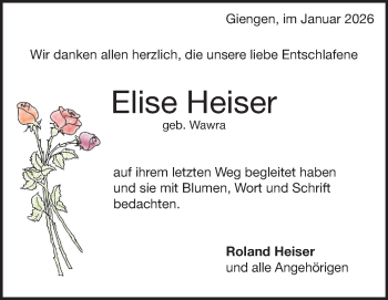 Traueranzeige von Elise Heiser von Heidenheimer Zeitung