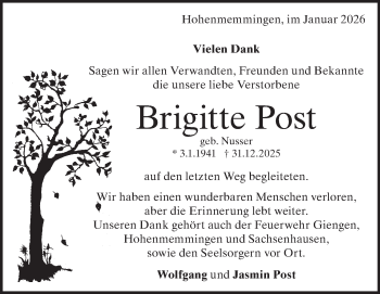 Traueranzeige von Brigitte Post von Heidenheimer Zeitung