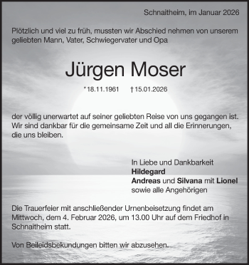 Traueranzeige von Jürgen Moser von Heidenheimer Zeitung