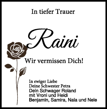 Traueranzeige von Rainer Fetzer von Heidenheimer Zeitung