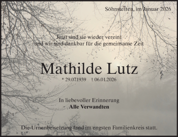 Traueranzeige von Mathilde Lutz von Heidenheimer Zeitung