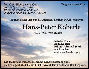 Traueranzeige von Hans-Peter Köberle von Heidenheimer Zeitung