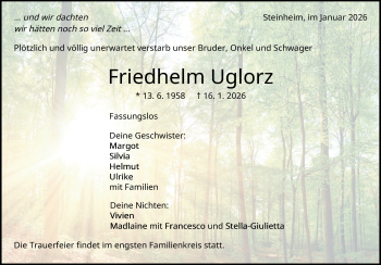 Traueranzeige von Friedhelm Uglorz von Heidenheimer Zeitung