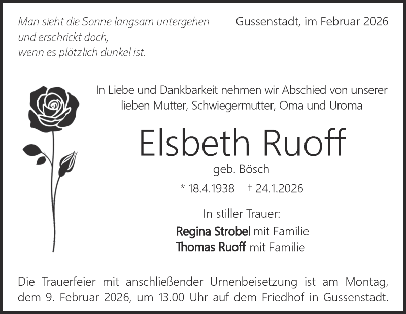  Traueranzeige für Elsbeth Ruoff vom 04.02.2026 aus Heidenheimer Zeitung