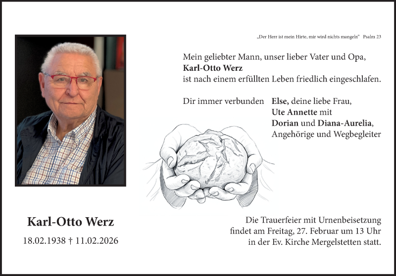  Traueranzeige für Karl-Otto Werz vom 21.02.2026 aus Heidenheimer Zeitung