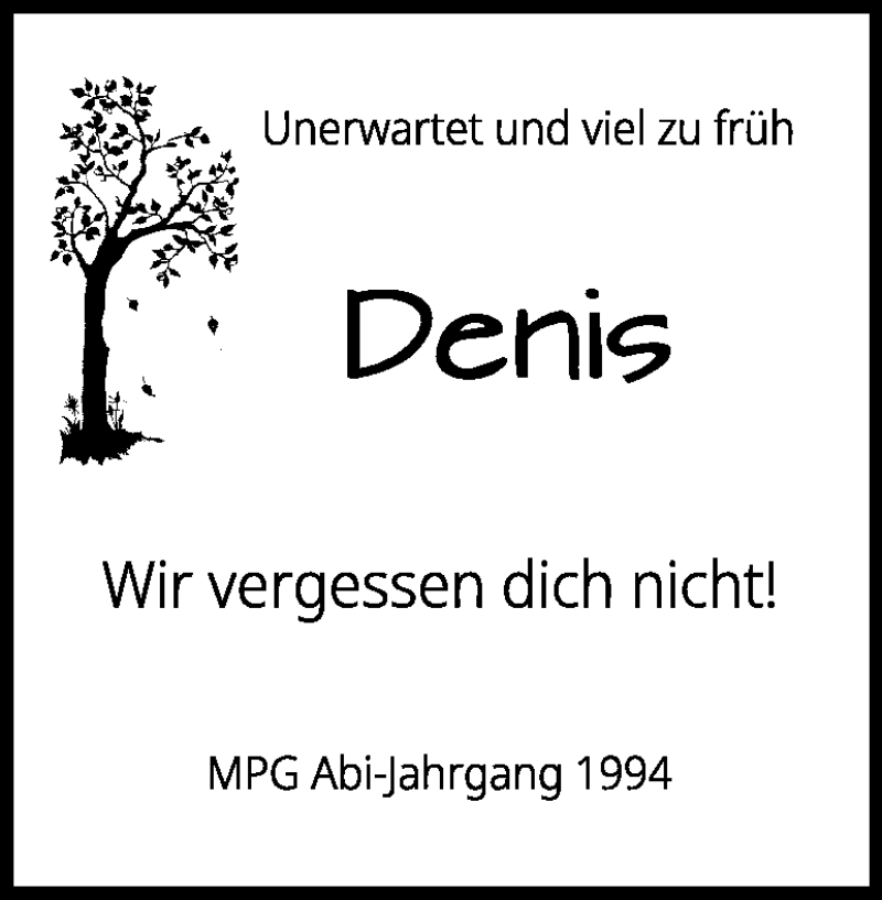  Traueranzeige für Denis Stopfer vom 17.02.2026 aus Heidenheimer Zeitung