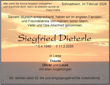 Traueranzeige von Siegfried Dieterle von Heidenheimer Zeitung