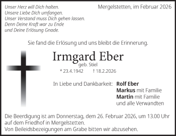 Traueranzeige von Irmgard Eber von Heidenheimer Zeitung