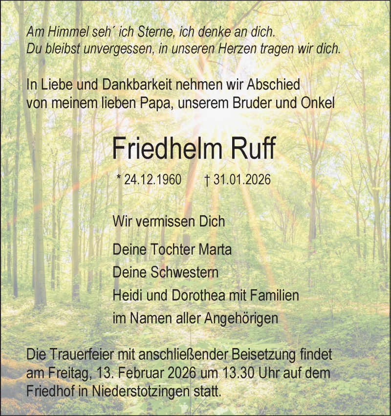  Traueranzeige für Friedhelm Ruff vom 07.02.2026 aus Heidenheimer Zeitung